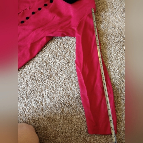 Dawn Joy Vintage Ruby Red Button Down Dress Velvet Accents - Picture 12 of 14